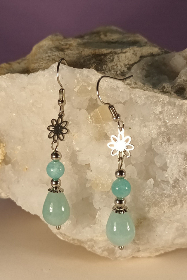 Boucles d&#039;oreilles en amazonite du Pérou