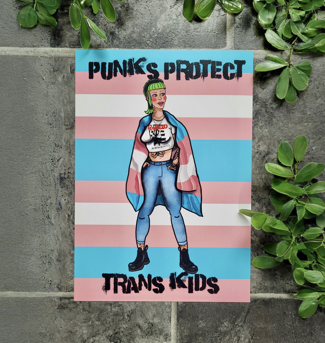 Punks Protect Trans Kids – A4 Art Print - Punk Print