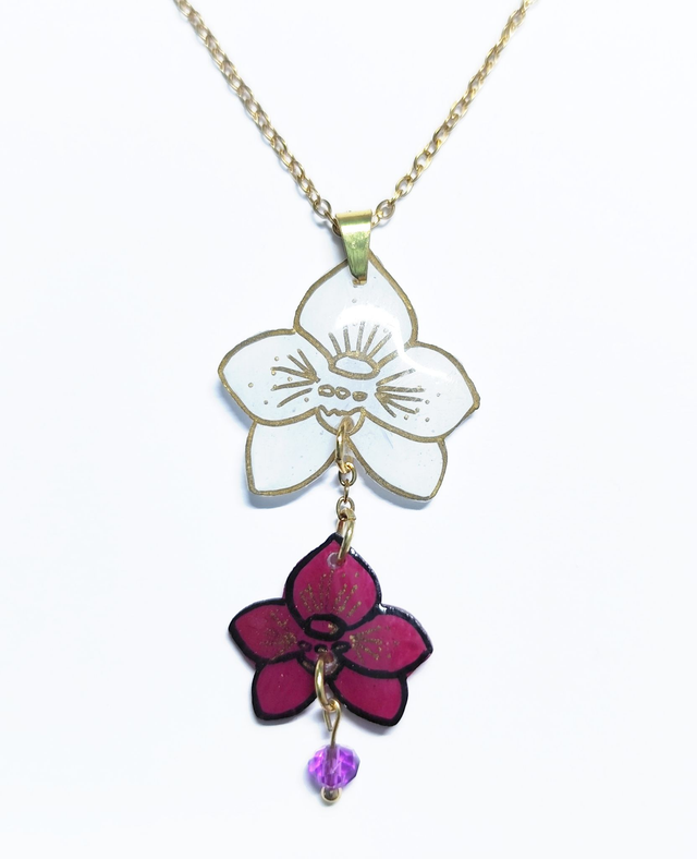 Collier orchidée blanc et fushia