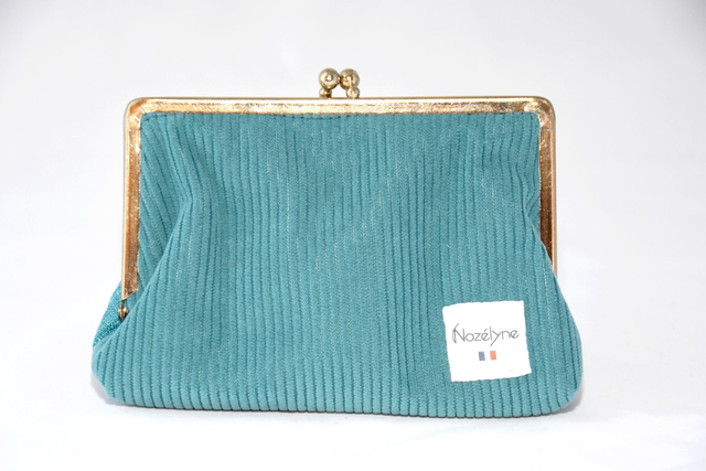 Porte monnaie Vintage Bleu, velours et effet lin