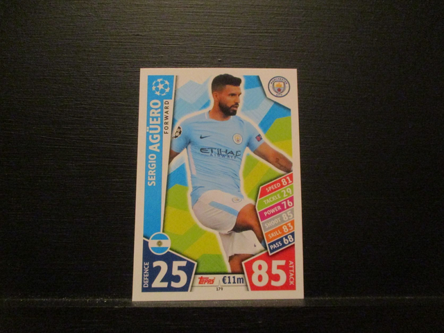 Sergio Aguero - UEFA Champions League Match Attax 2017/18 Original Trading Card #179