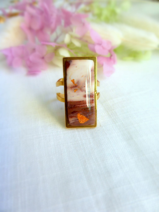 Bague rectangulaire - Terre Cannelle