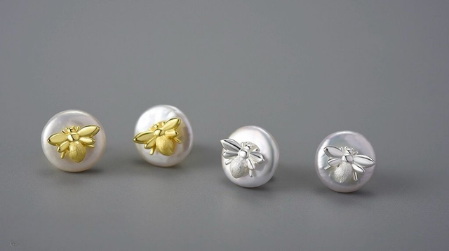 *Designer Silver Jewellery* Bee and Baroque Pearl Earrings