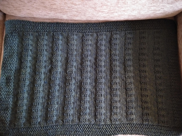 Green Hand Knitted Blanket in Garter Rib and Stocking Stitch Pattern