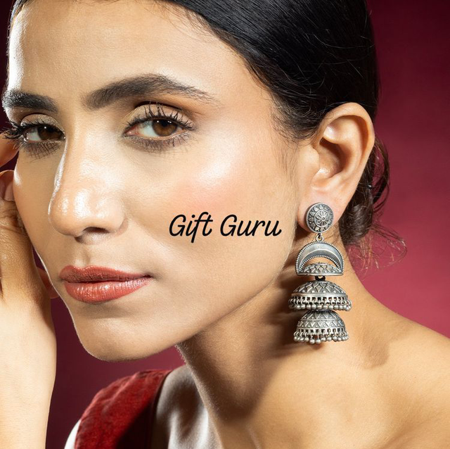 Oxidized Triple Layer Jhumka Earrings