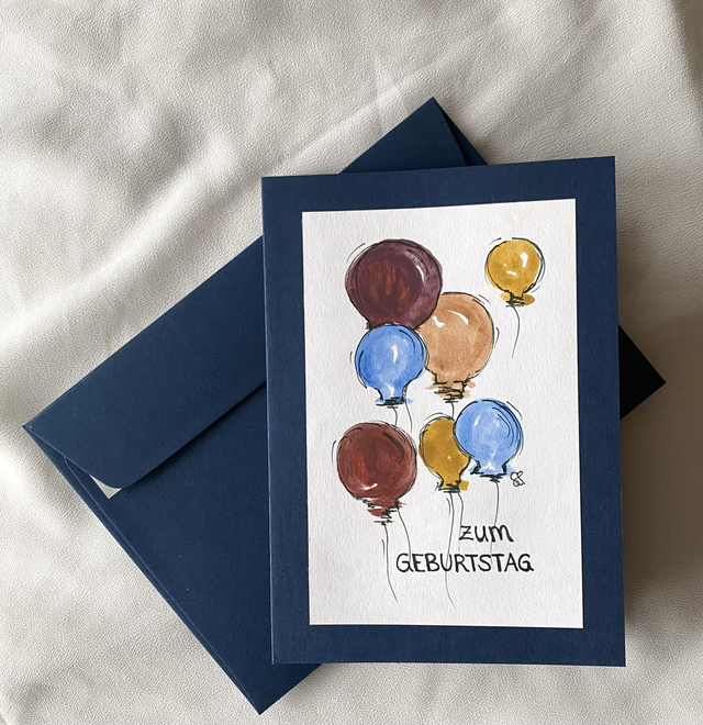 Doppelkarte - Ballone auf blau