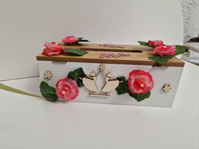 Boite A Mouchoirs En Bois Danseuses Fleurs Roses Perles