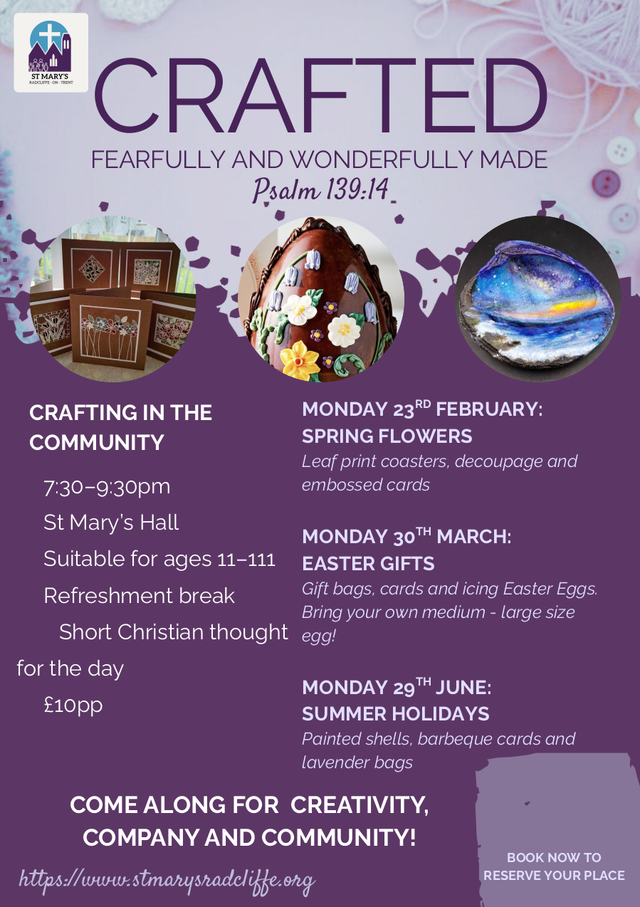 Crafted event at St Marys 23rd Feb 7.30-9.30