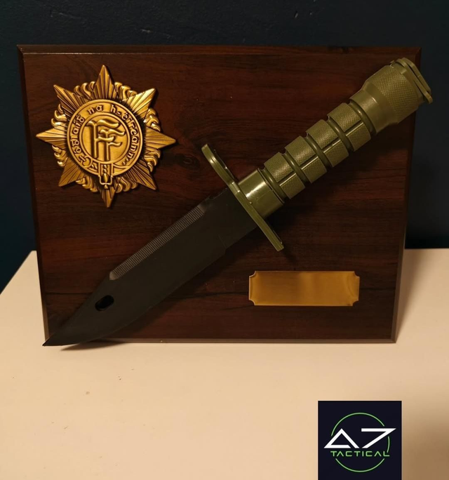 Wooden plaque with bayonet 