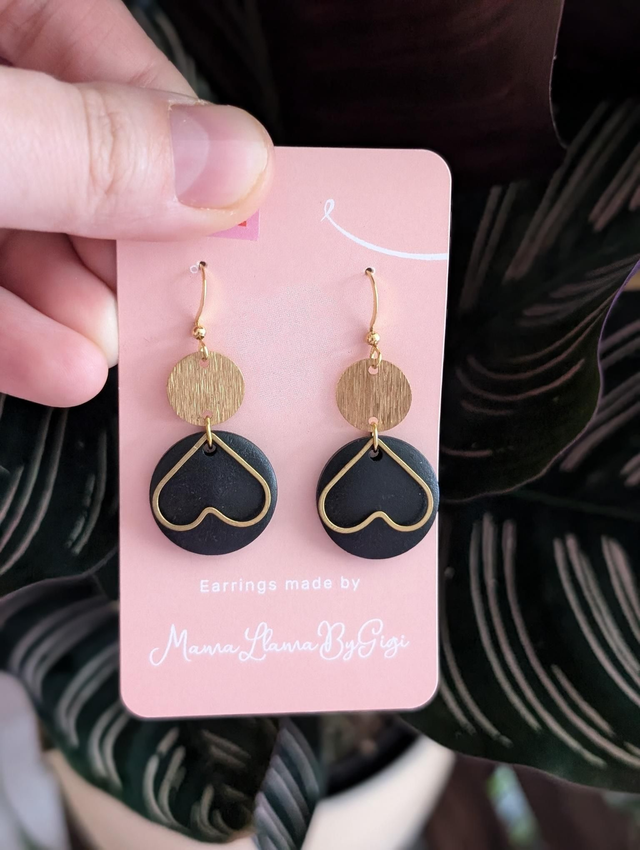 Black and Gold Heart Drop Earrings 