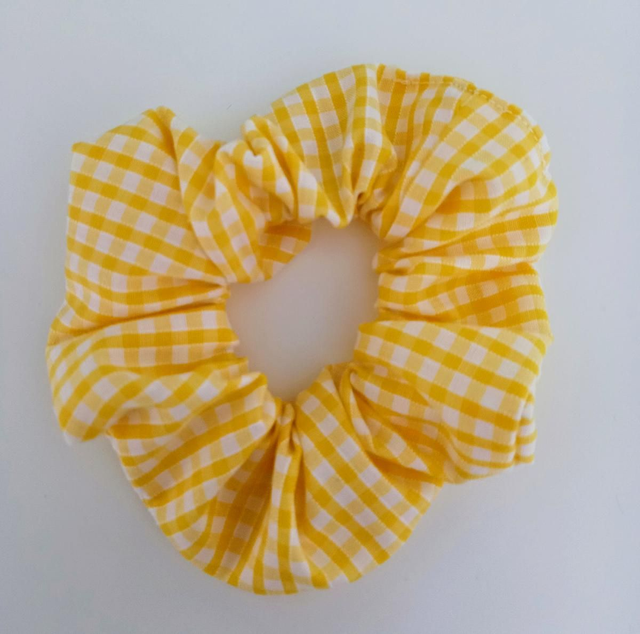 Yellow Gingham Hair Scrunchie 