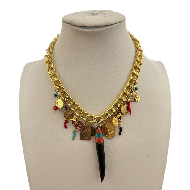 Collana con corno multicharms 25NM-41