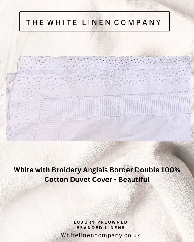 White with Broidery Anglais Border Double 100% Cotton Duvet Cover - Beautiful