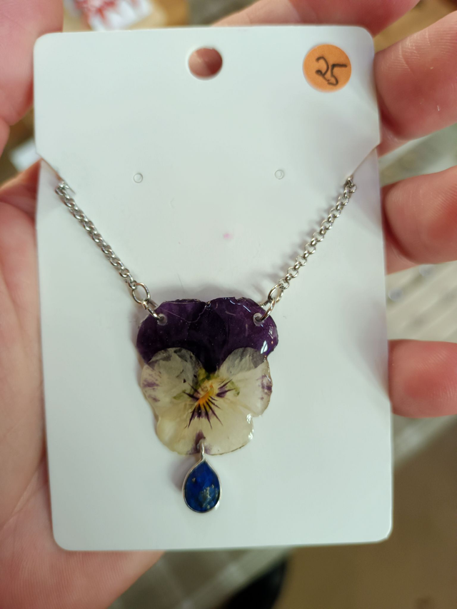 Parure collier+boucles Pensées bicolores &amp; strass Lapis