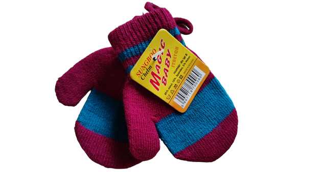 Moufles violet et turquoise avec cordon  (Magic Baby)