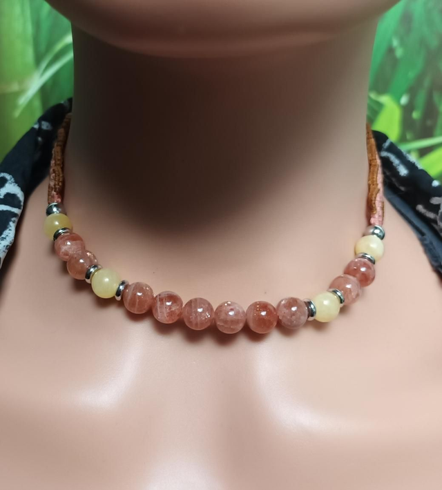 Collier en pierre de soleil et calcite orange