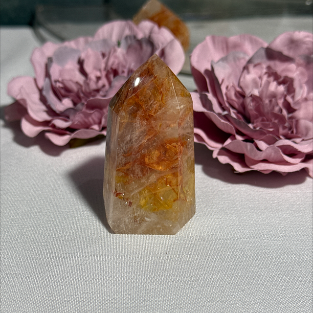 Brazilian quartz with golden healer and fire