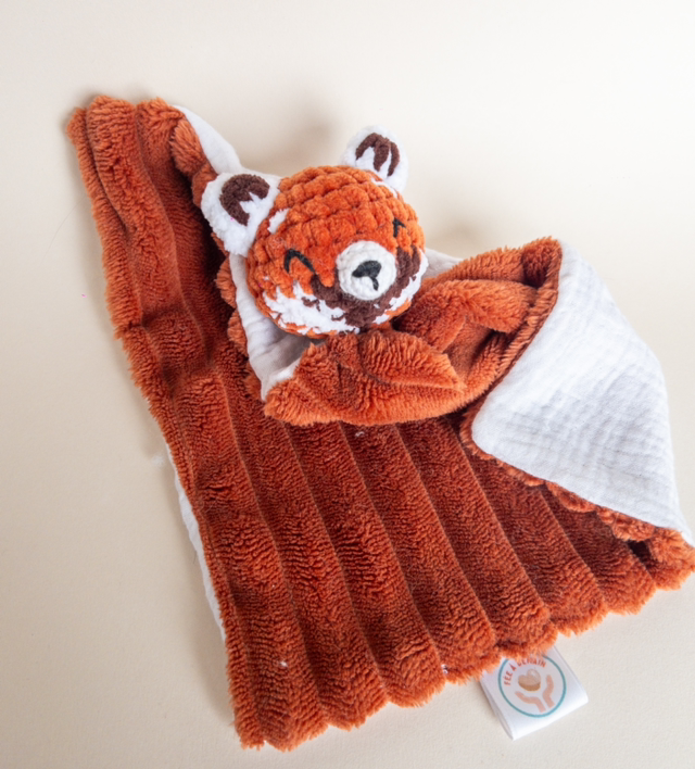 Doudou tissu - PANDA ROUX (tissu roux)