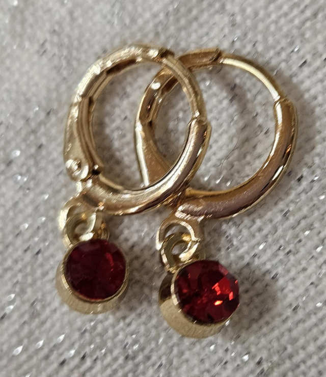 Red crystal gold plated hoops 