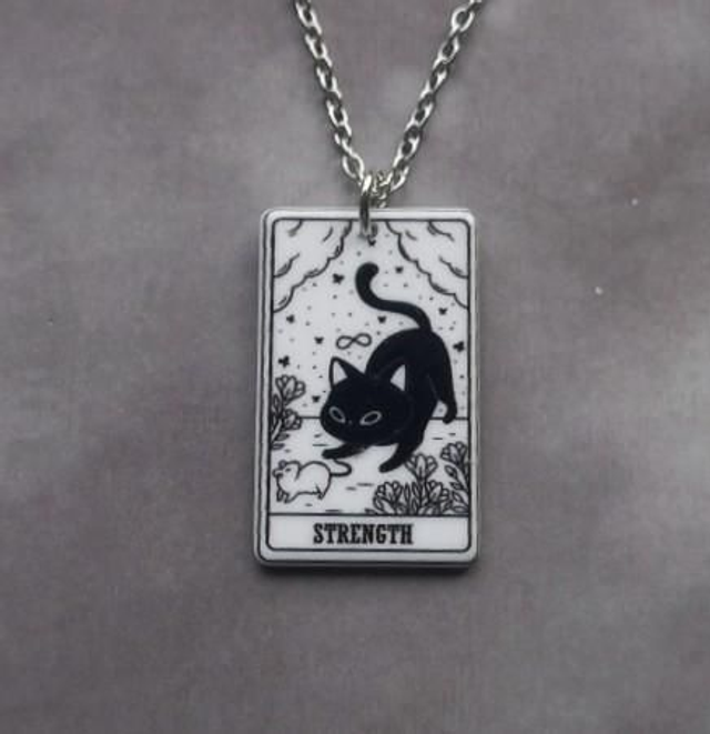 Strength Cat Tarot Card Necklace 