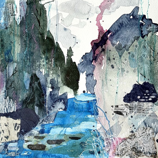 "Alpenfluss" Mixed-Media-Collage