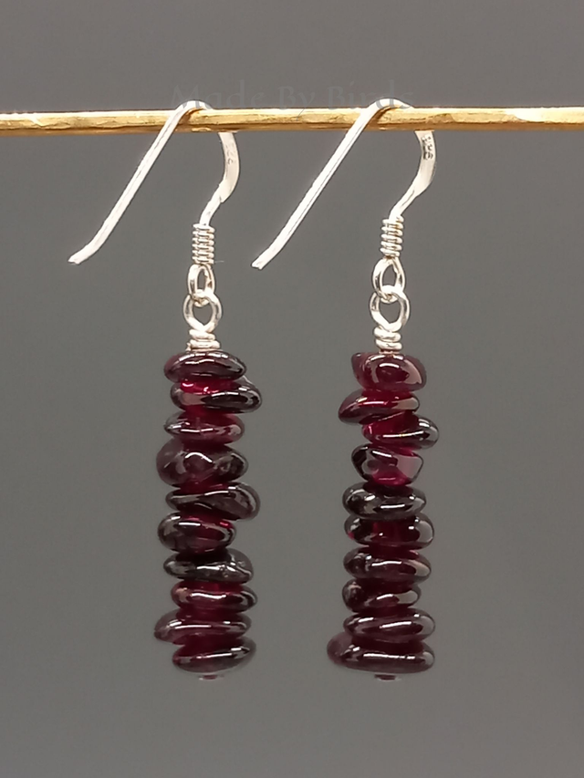 Garnet Chip Beads Sterling silver Necklace & Earrings Set