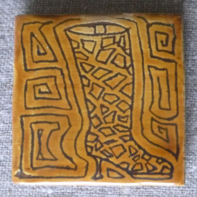 JBY110 Giraffe Boot tile by Jane Bisby, 10 x 10cm red earthenware