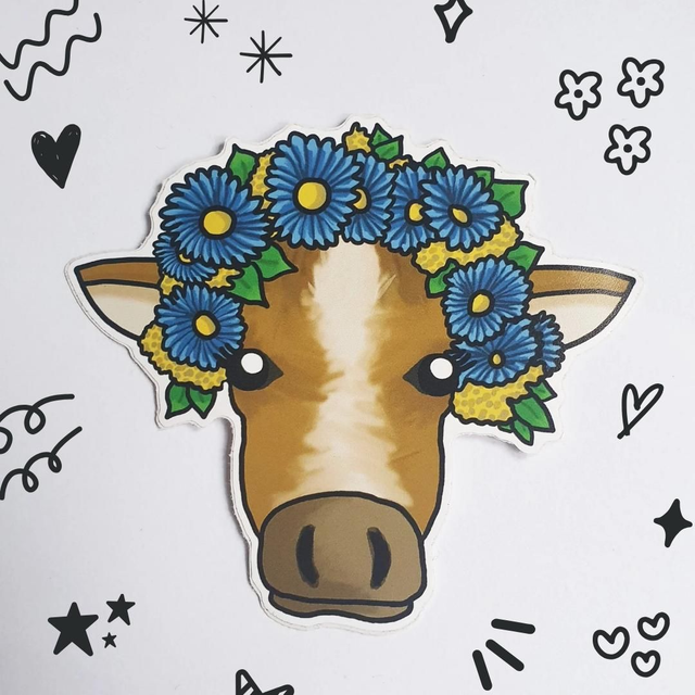 Brown Cow Flower Crown Sticker