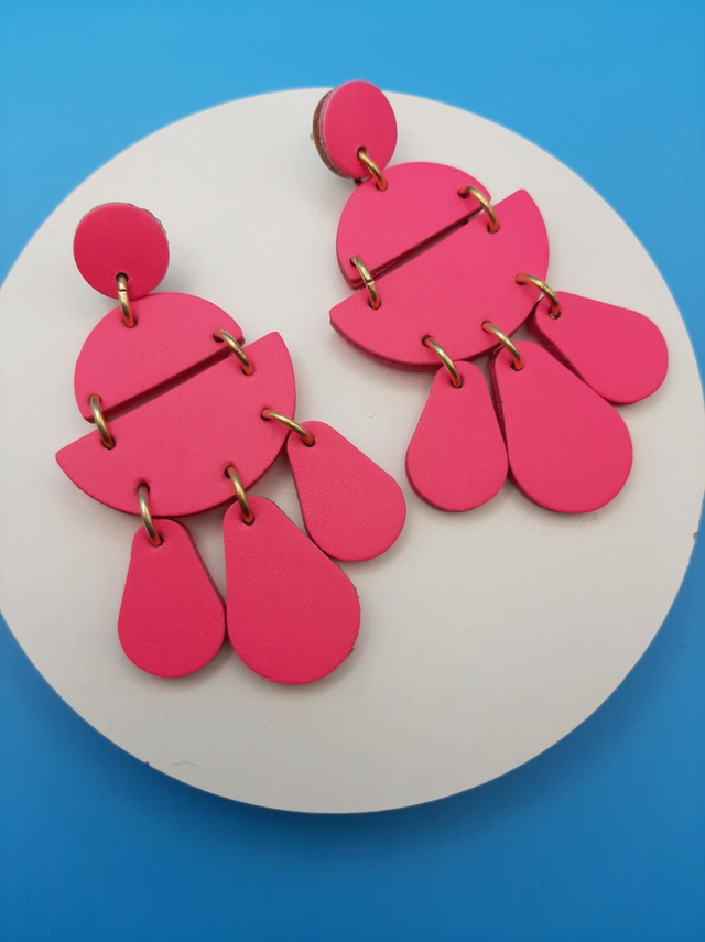 SALE! Large chandelier style earrings  - bright pink