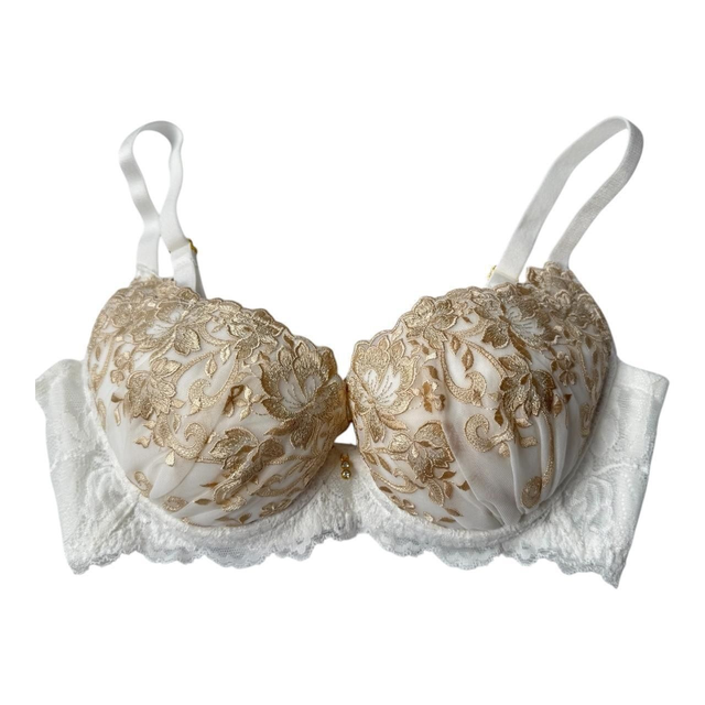 White + Gold Embroidered Japanese Bra UK 34B