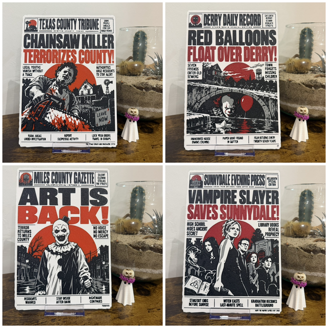 Horror Movie Newspaper Art Collection – 9 Designs | 3D Printed Collectibles