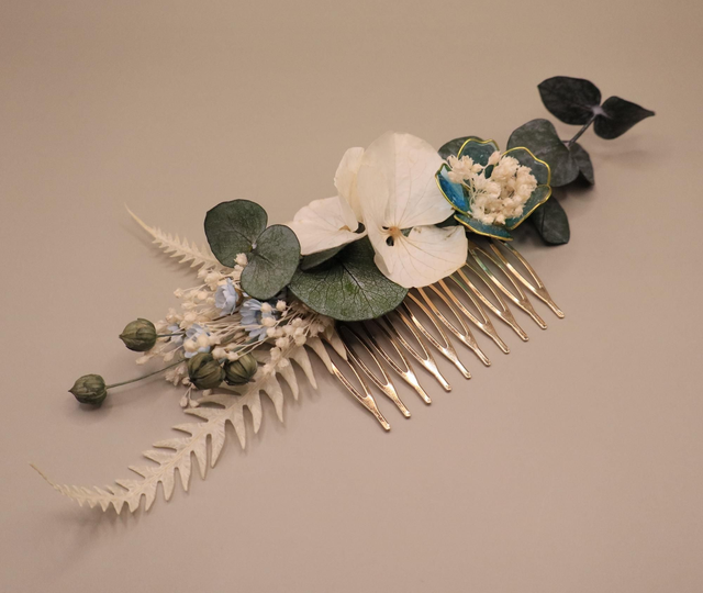 Peigne de MARIAGE en fleurs stabilisées "CÉLIANE" - accessoire de la mariée