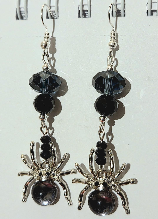 Glass Bead Spider Silver Plated Earrings (nickel free) 