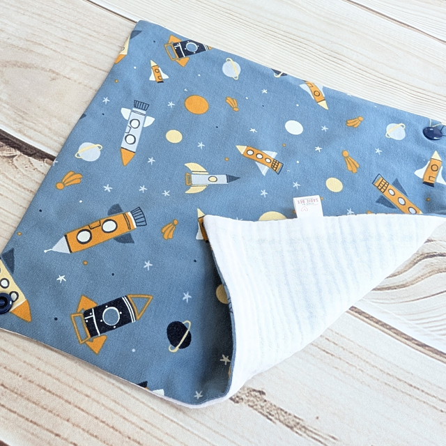 Blue Space Rocket Reversible Drool Bib