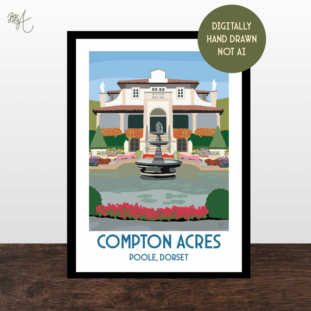 Compton Acres, Travel Poster Print - Vintage Style Dorset Wall Art