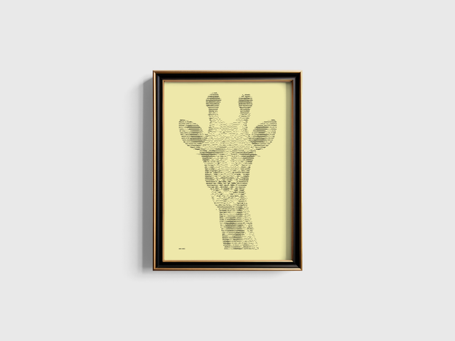 A3 Schreibmaschinenbild Giraffe 2 in Schwarz auf Elfenbein
