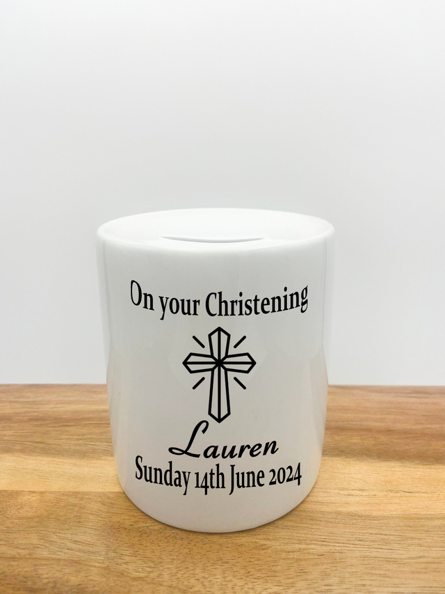 Personalised Money Box - Christening Day