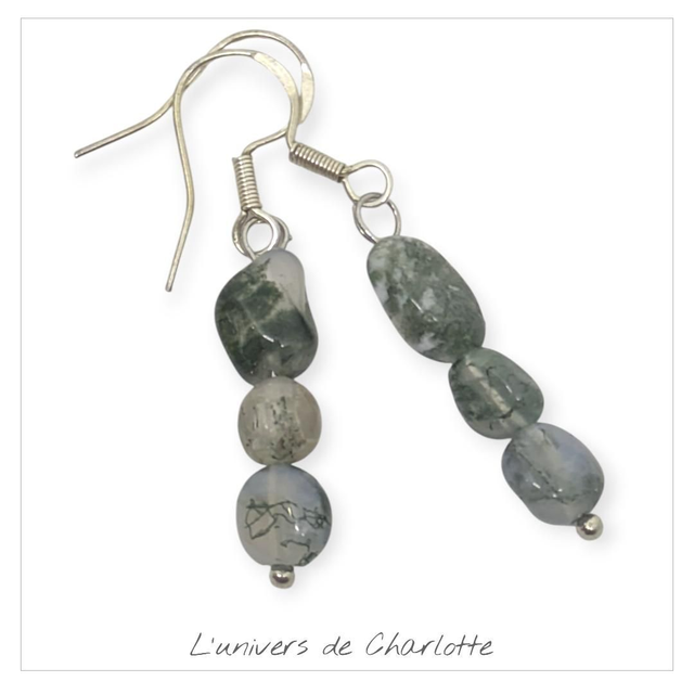 Boucles d&#039;oreilles &quot;Agate mousse&quot; BO-028