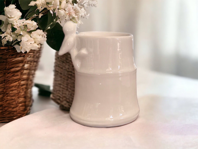 White Ceramic 'Bird on Bamboo' Tea Light Burner