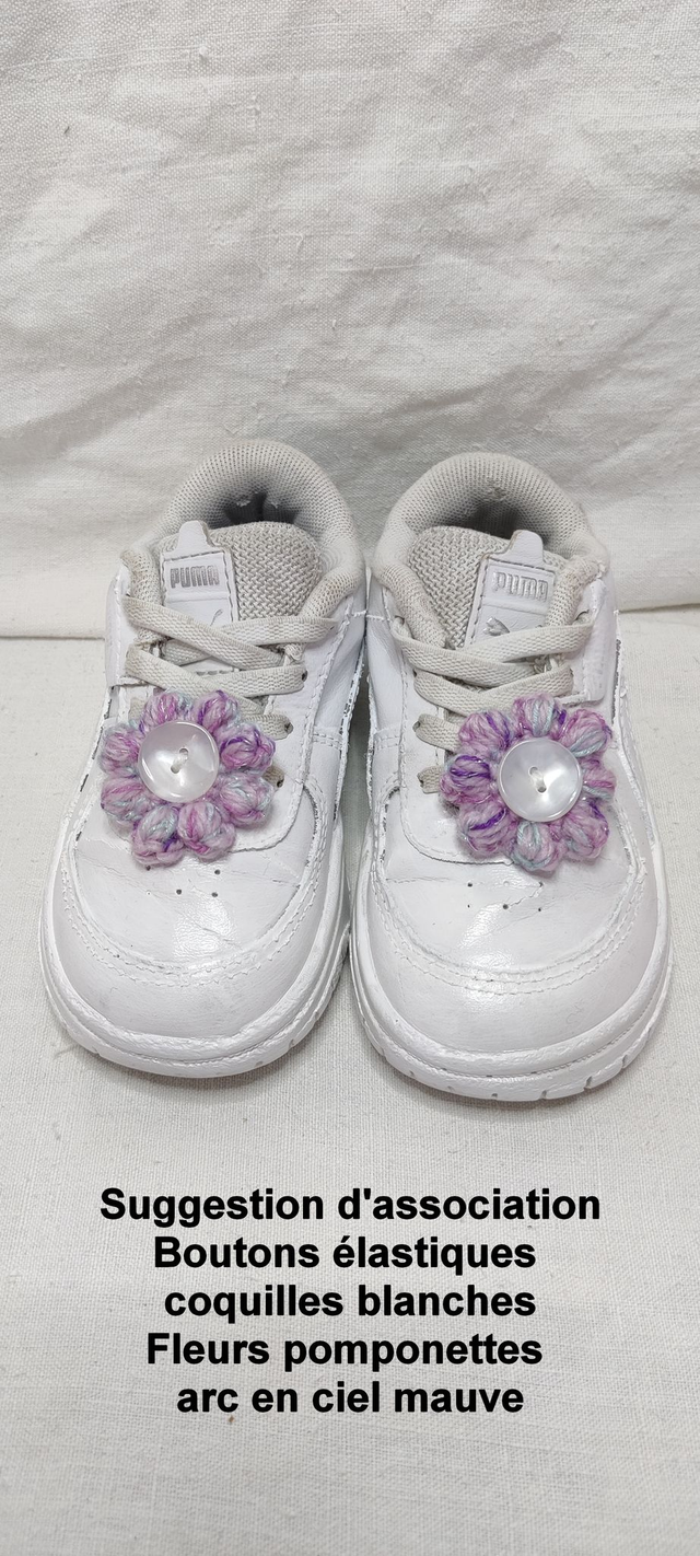 Duo Fleurs Pampilles Pomponettes Mauves Arc En Ciel