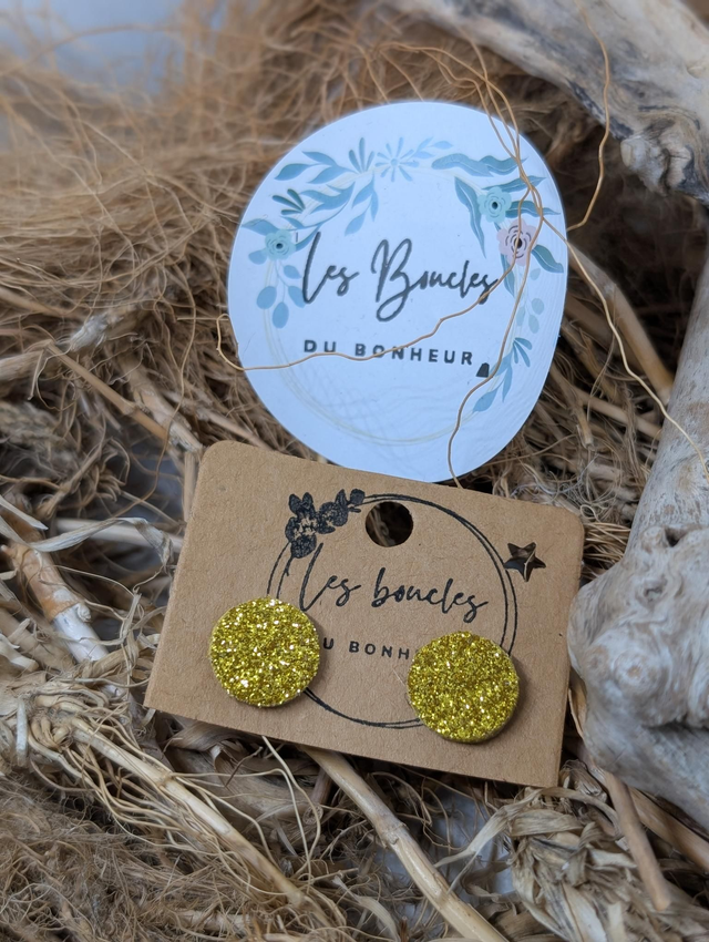 Boucles d'oreilles puces jaune paillettes pu076