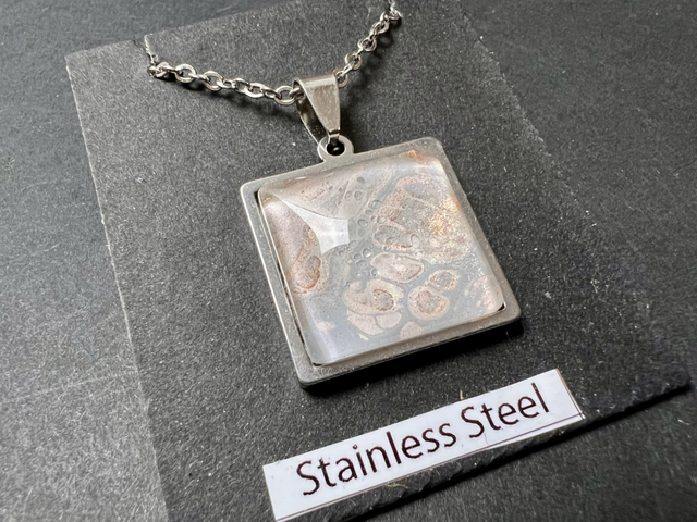 Silver &amp; Pink Square Pendant Necklace