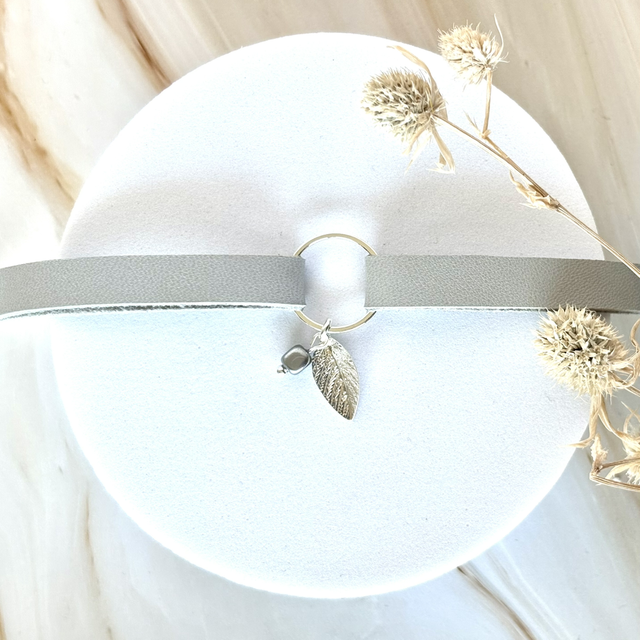 Bracelet INFINE Plaqué Argent Cuir Sustained Grey