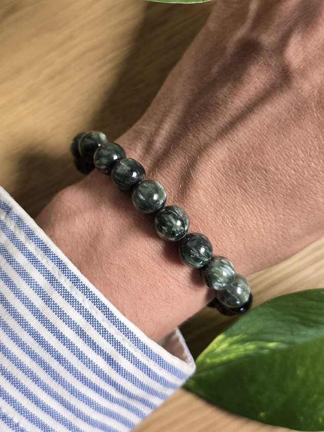 Bracelet Séraphinite, perles de 10 mm (Qualité AA)
