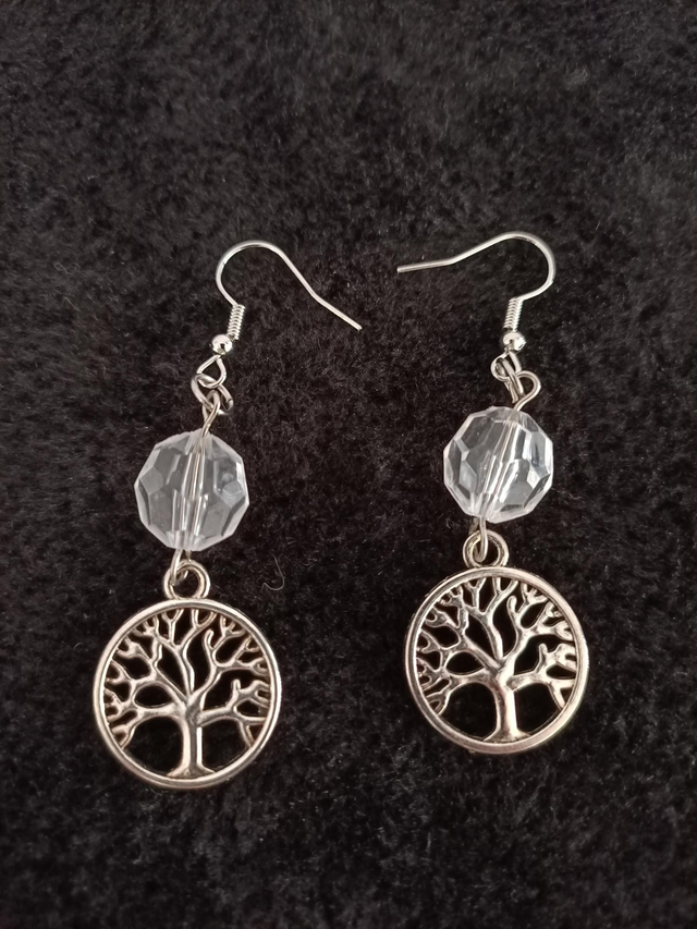 Boucles d'oreilles Arbre de vie et perles transparente