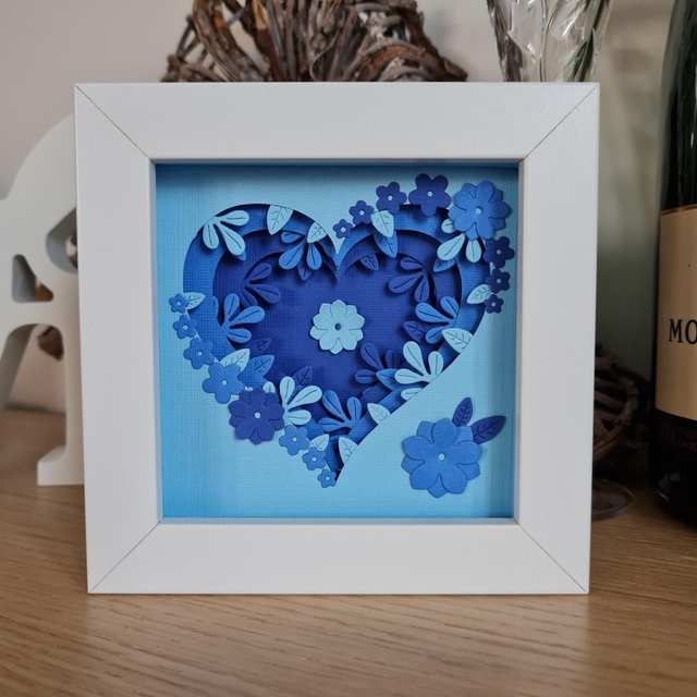 3D Floral Picture Blue Heart 12.5cm