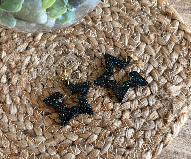 Boucles d’oreilles résine pailletées bleues « star »