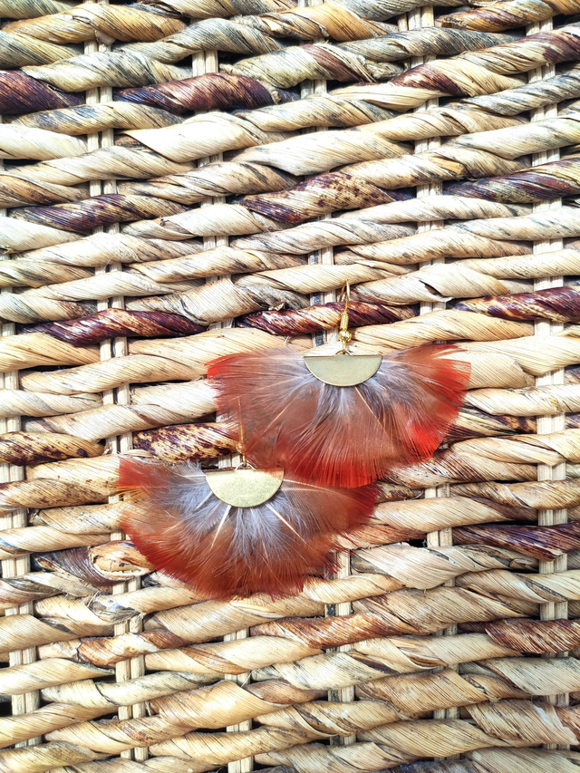 Boucles d'oreilles demi-lune Faisan doré rouges