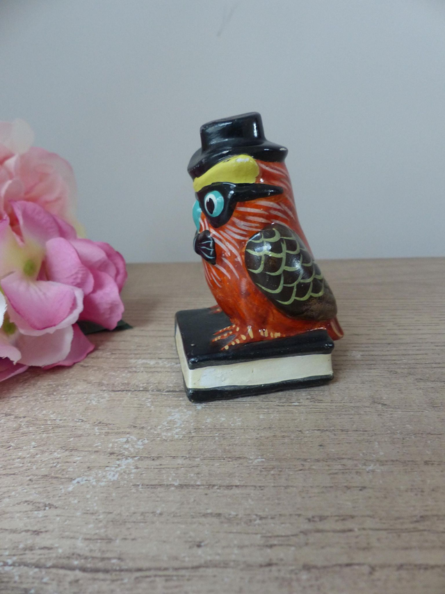 Hibou Intello Vintage - Figurine Oiseau sur Livre, Déco Bureau Bibliothèque - Cadeau Original pour Professeur Enseignant - Cadeau Scolaire