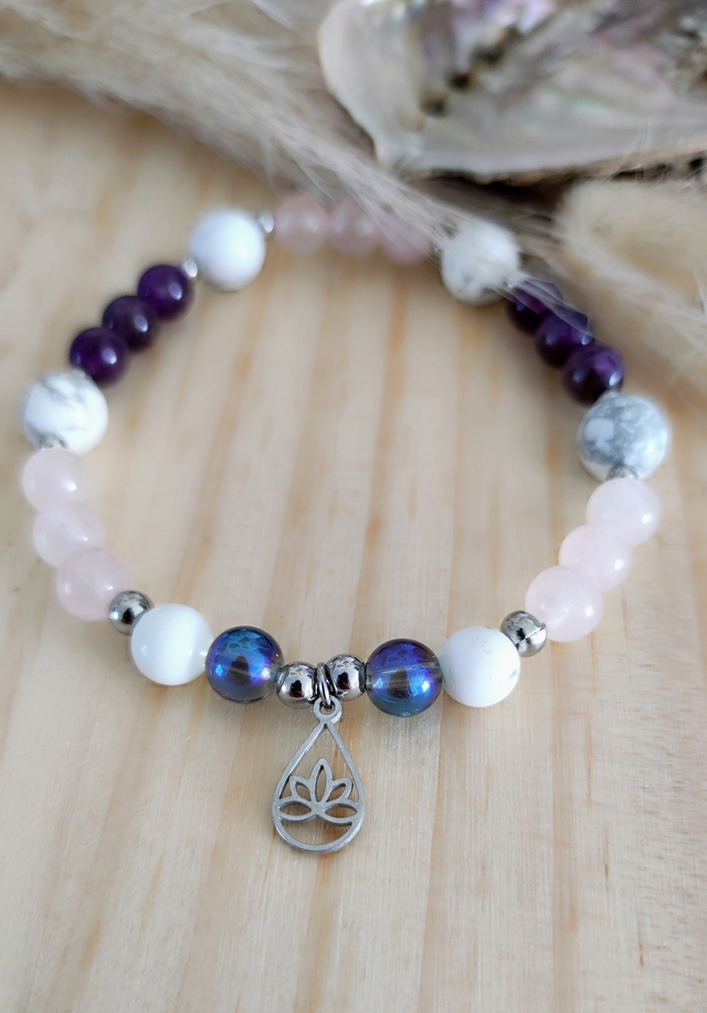 Bracelet "Stress Sérénité" Améthyste, Quartz rose et Howlite